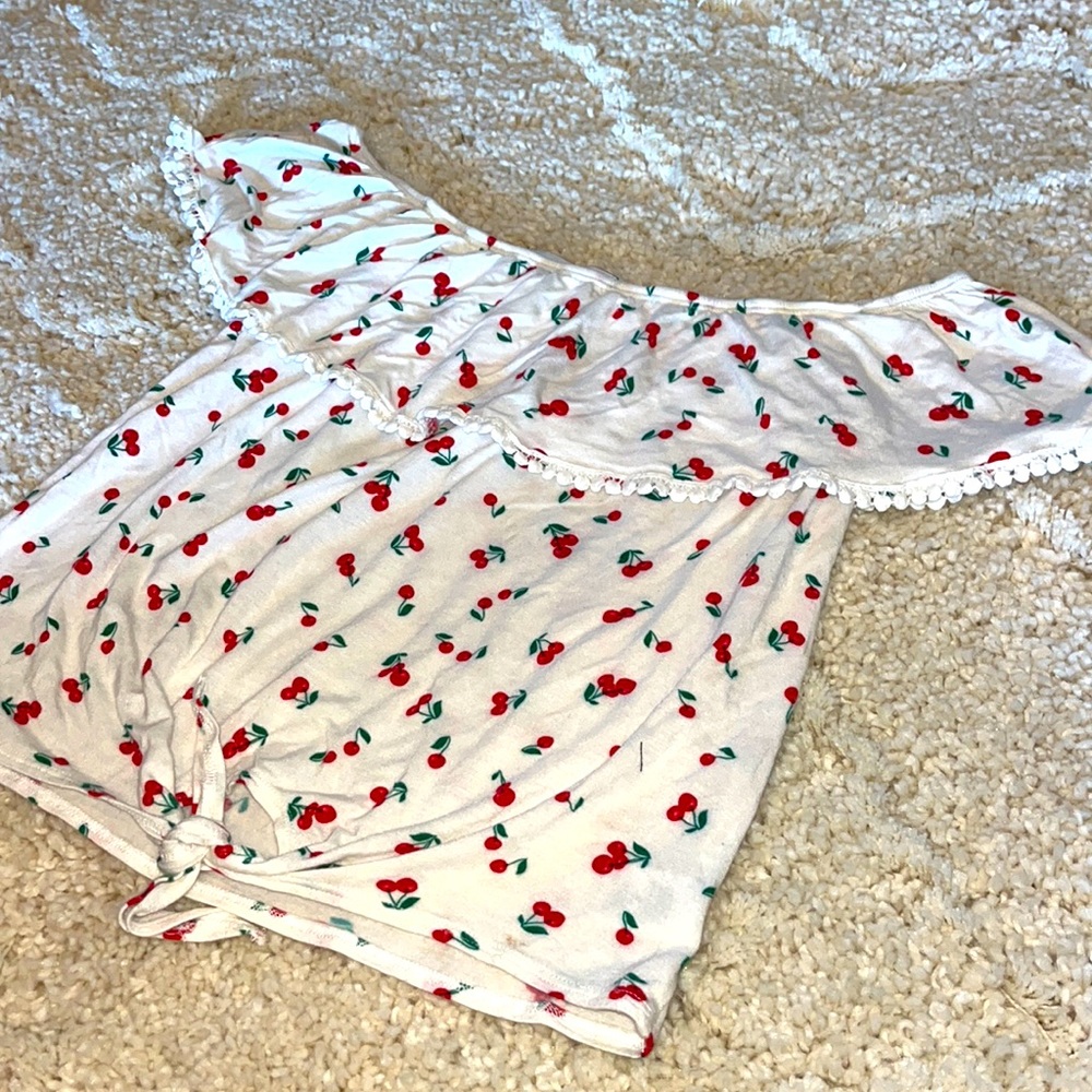 Off the shoulder cherry shirt